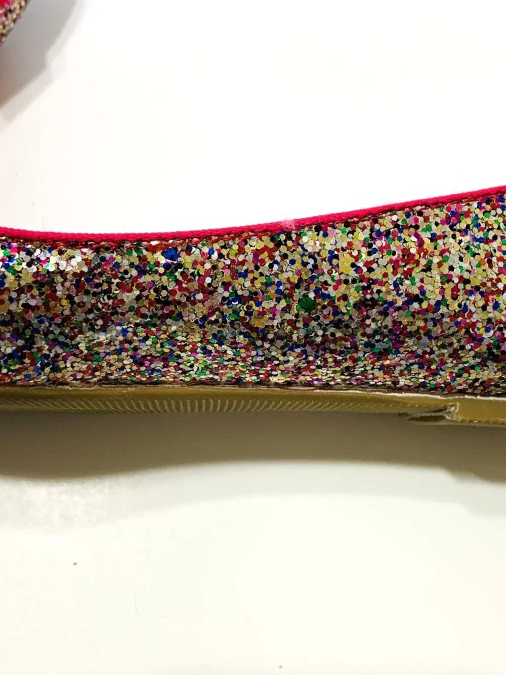 Like New Girls Glitter Ballet Flats Pink Bow Sequin Slip-On Sparkling Size 4